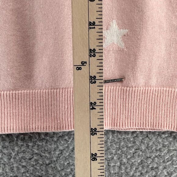 US Polo Assn Sweater Womens L Rose Pink Star Knit Pullover Layering Crew Neck NE - Picture 5 of 10